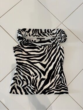 White House Black Market Black & White Zebra-Print Strapless Camisole